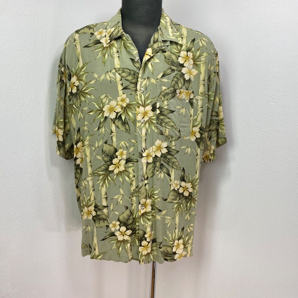 Caribbean Blues Green Hawaiian Shirt 2XL Rayon Short Sleeves Tropical Resort